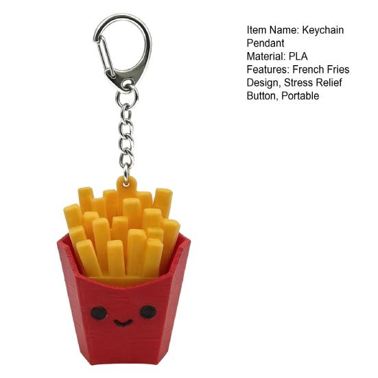 Keychain Pendant 3D Printed French Fries Shape Decompression Button Noiseless Pressing Mini Portable