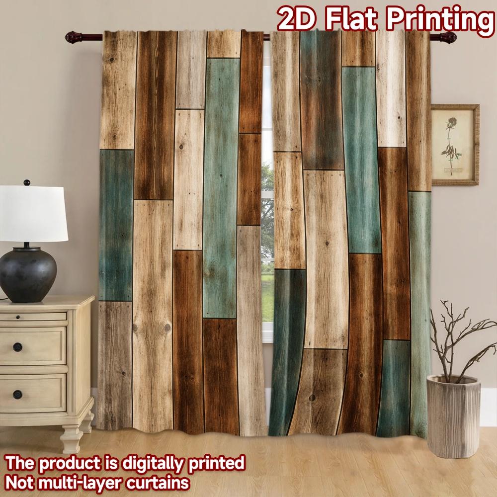 2D Flat Printing 2pcs Curtain Curtains Rustic Wooden Plank Arrangement Digital Printed Polyester Drapes Festive Curtains Use for