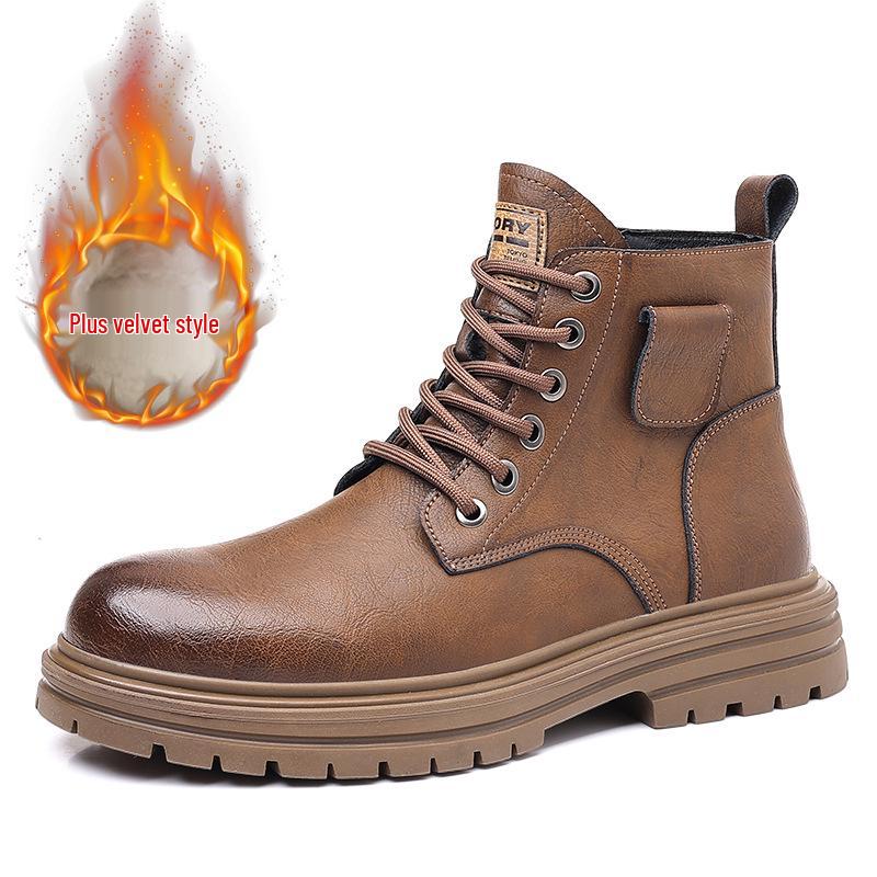 Men's Retro High-Top Winter Martin Boots - Warm Leather Snow Shoes with Velvet Lining