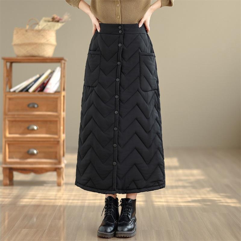 Cotton Padded Plus Size High Waist Vintage Black Spring Autumn Winter Casual Loose Long for Woman Skirts Womens Skirt