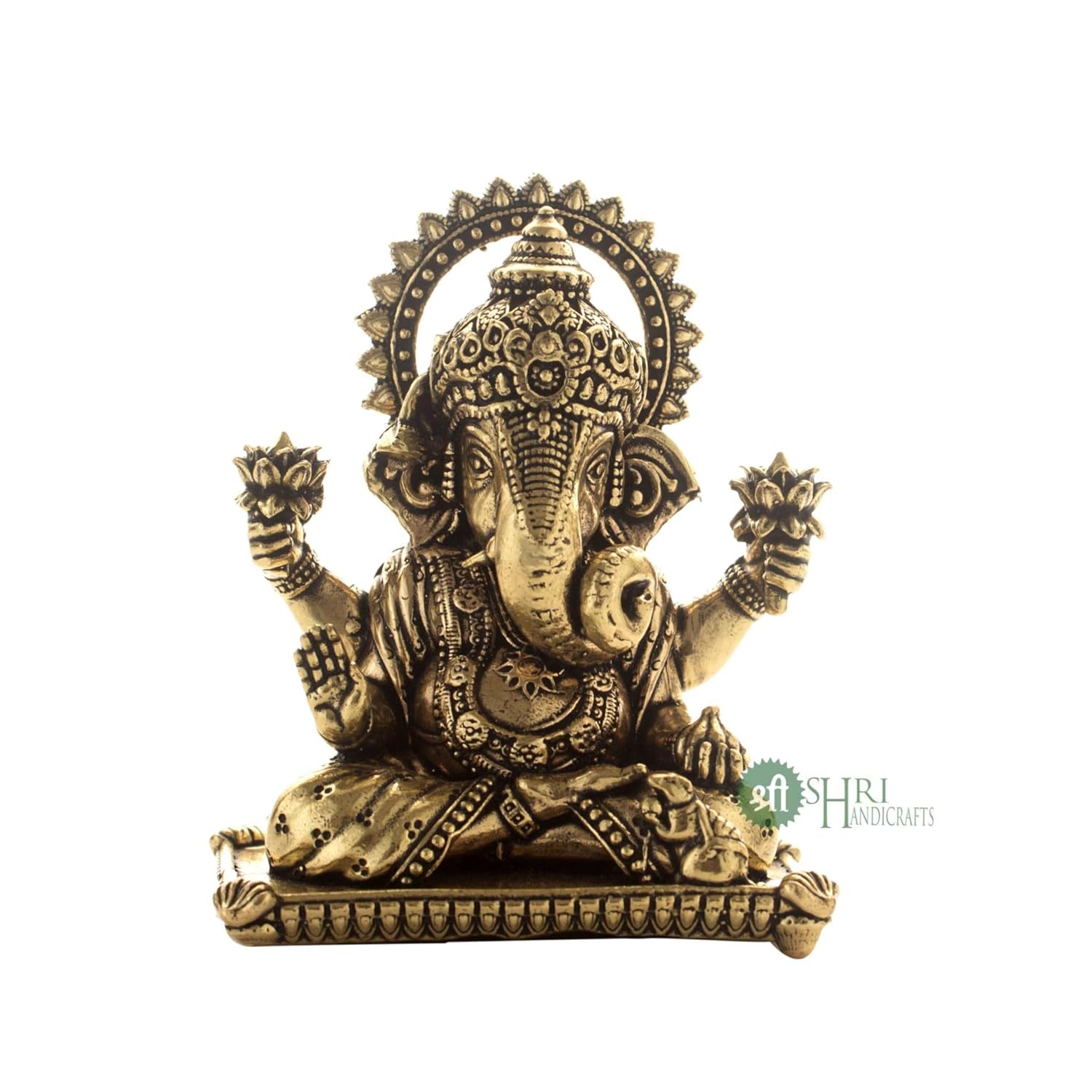 Идол Ганеши из чистой латуни для удачи и поклонения, статуэтка индуистского бога Ганапати, золото
