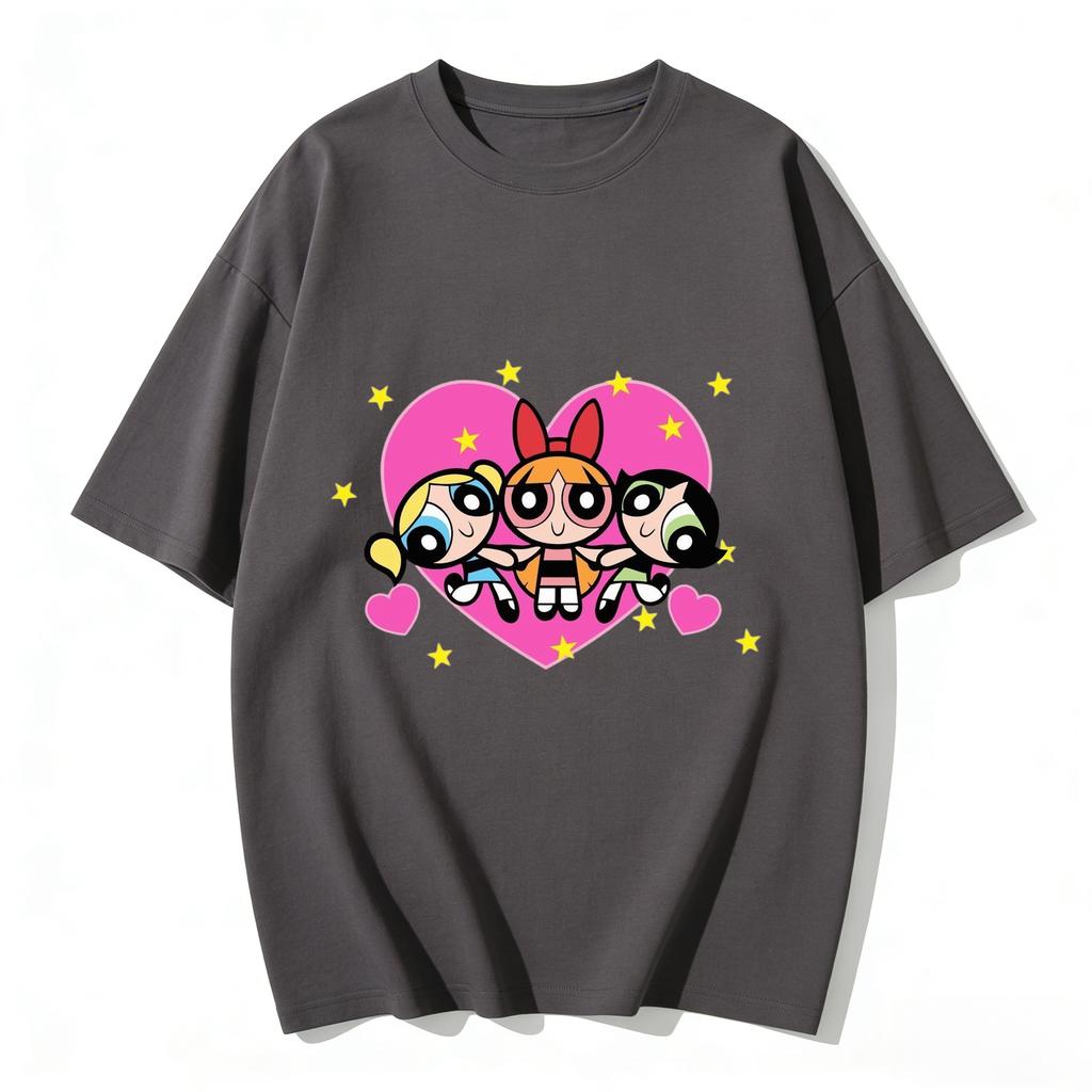 2026 Sommer Niedliche Powerpuff Girls Familien-Matching T-Shirts Cartoon-Druck Baumwoll-T-Shirts Lässige Kurzarm-Oberteile für Kinder und Erwachsene