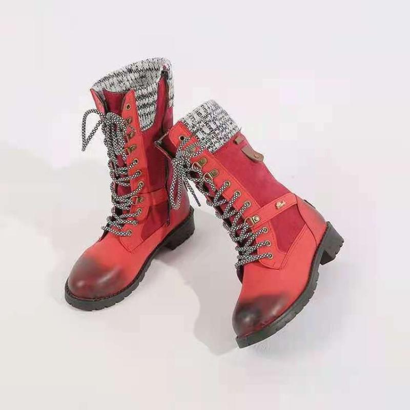 Mote 2024 Ny Retro Dame Western Støvler Punk Snøring Motorsykkel Støvler Høst Vinter Støvler Glidelås Mid Calf Boots Dame Short Botas