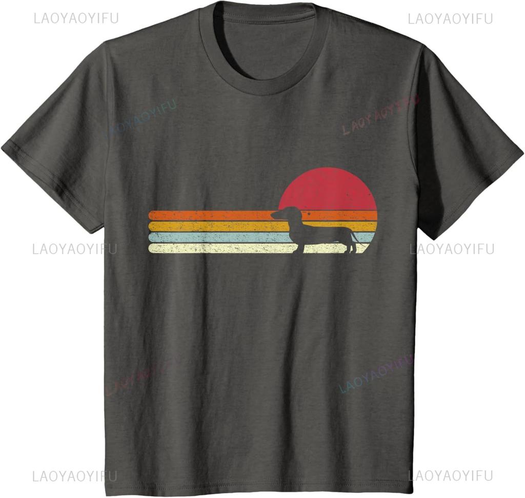 Dachshund Silhouette Sunset Dog Owners T-Shirt for Woman Man Summer Cotton Printed T-shirt Casual Streetwear Clothes