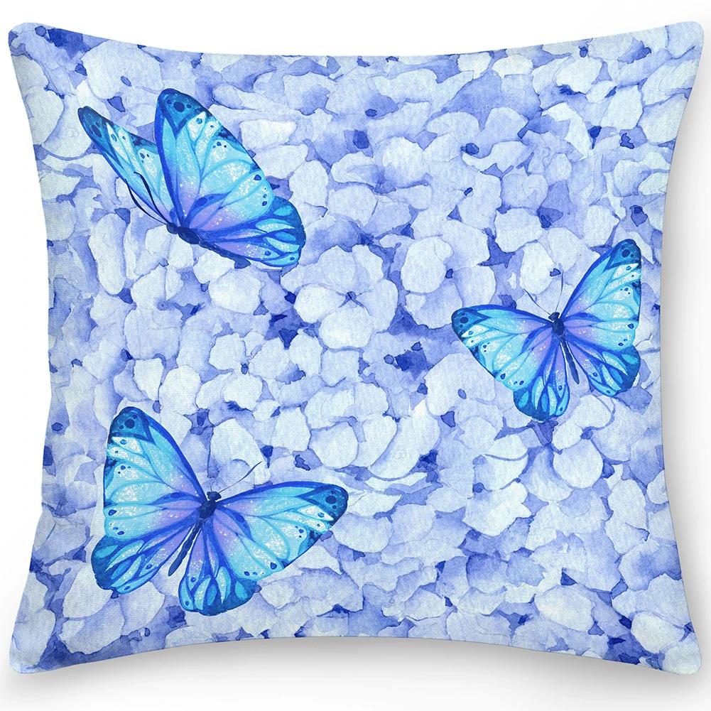 Față de pernă pătrată Pernă Fluture Sofă Decor pentru casă Față-verso Floare