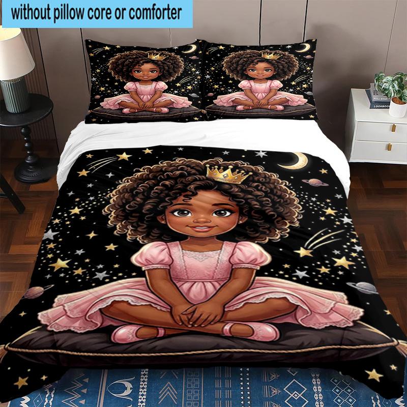 Galactic Princess Adventure 3pcs Bedding,Including 1pc Duvet Cover And 2pcs Pillowcases Perfect for Christmas,Ideal for Bedroom, Dormitory