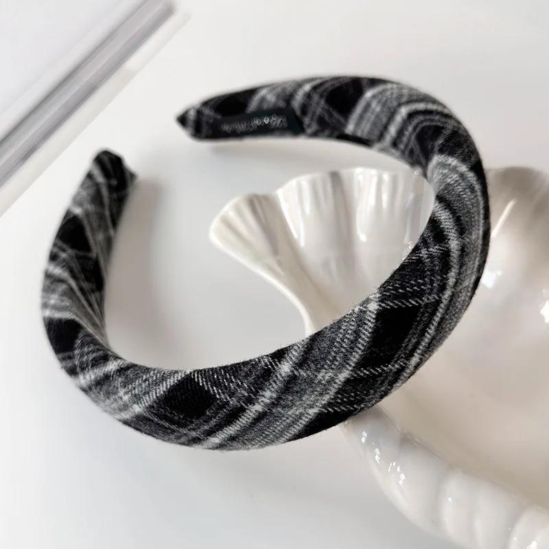 Herfst Winter Retro Preppy Geruite Contrasterende Hoofdband Dames Temperament Haarband Haarband Vrouwelijke Feest Haaraccessoires gray