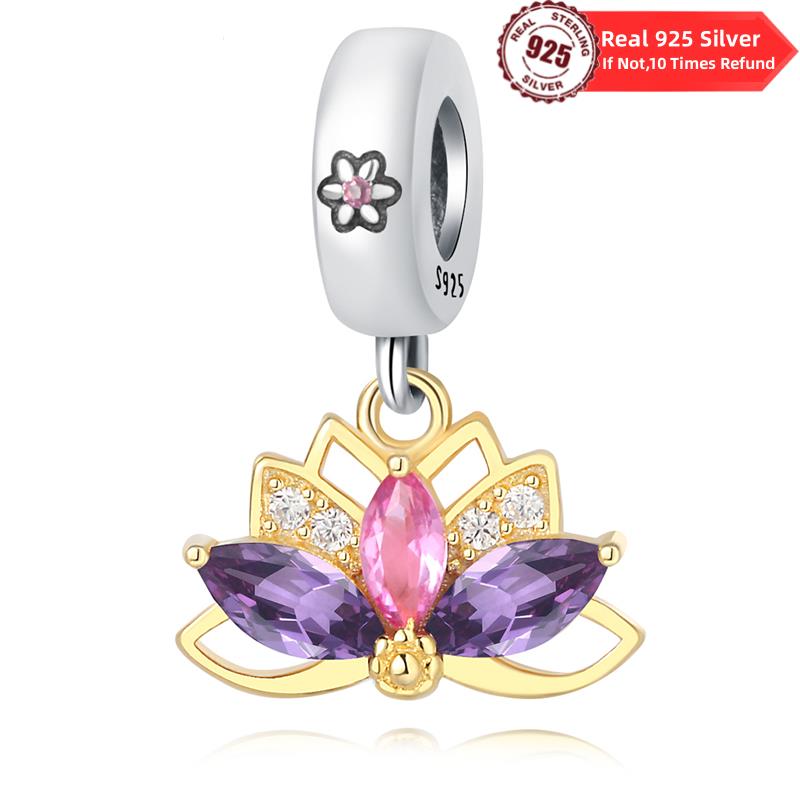 New Copper Jewelry For Women Pendant Lotus Love Planet Plant Plata Beads Original Charms Bracelet Diy Women Gifts