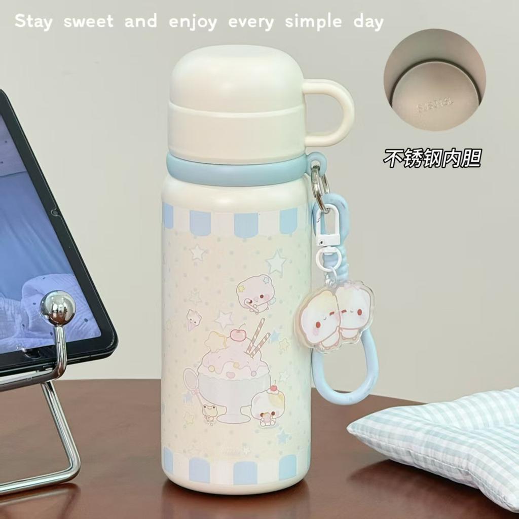 New Stainless Steel Thermos Cup, Straw Water Cup, High-value Cartoon Puppy for Girls, Essential Coffee Cup for Students