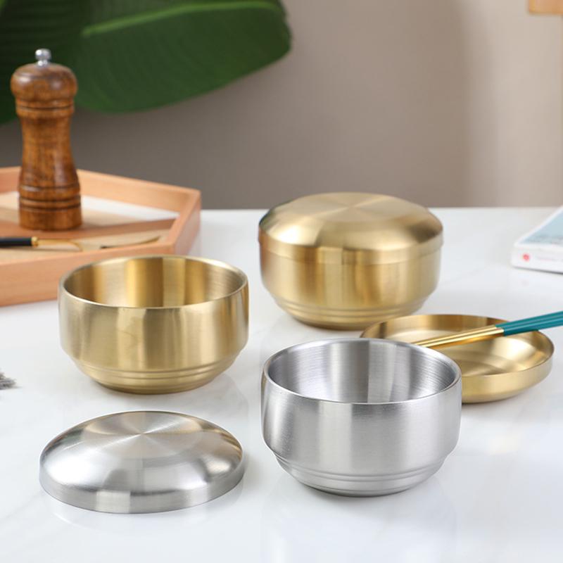 Reissuppenschüssel aus Edelstahl 304 mit Deckel, doppelschichtig, gedämpfte Küche, Kimchi-Ramen-Schüsseln, Küchengeschirr, Lebensmittelbehälter