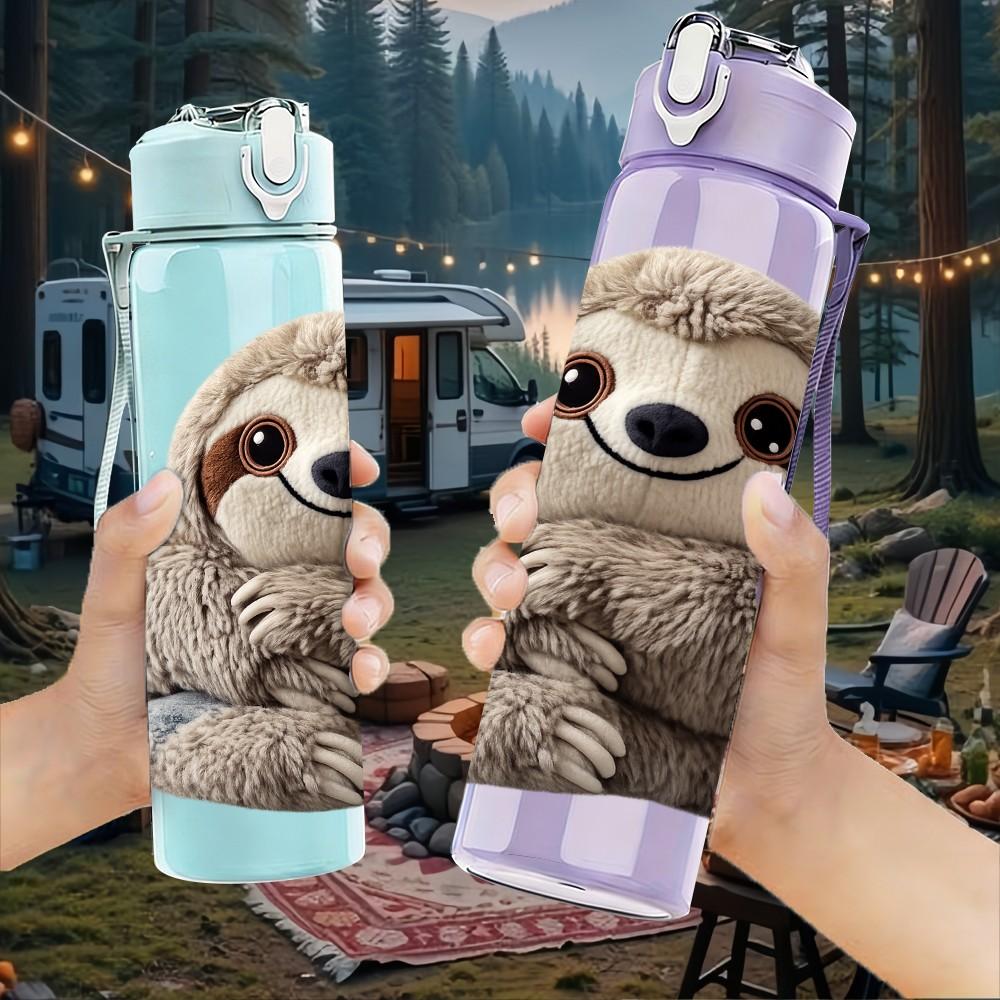 1PC Sloth Slow Cute Animal Portrait Print 750ml Color Plastic Sports Water Bottle Leakproof Flip Straw Lid Suitable for Sports Office Home Use