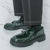 Fashion Brand Patent Leather Shiny Fringed Leather Shoes British Style Men's Comfortable Round Toe Thick Sole Height Increasing Loafers