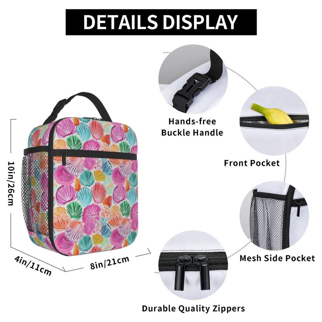Purple Shell Pattern Insulated Lunch Bag for Women Children Leakproof Food Boxes Thermal Lunch Box Tote
