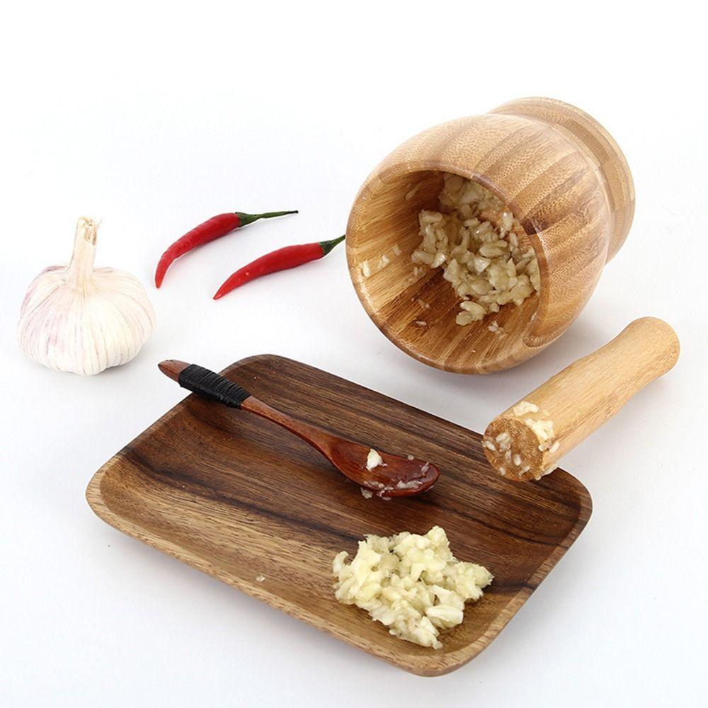 Premium Bamboo Wooden Mortar and Pestle Set Effortless Grinding Garlic Masher  Restaurant Kitchen