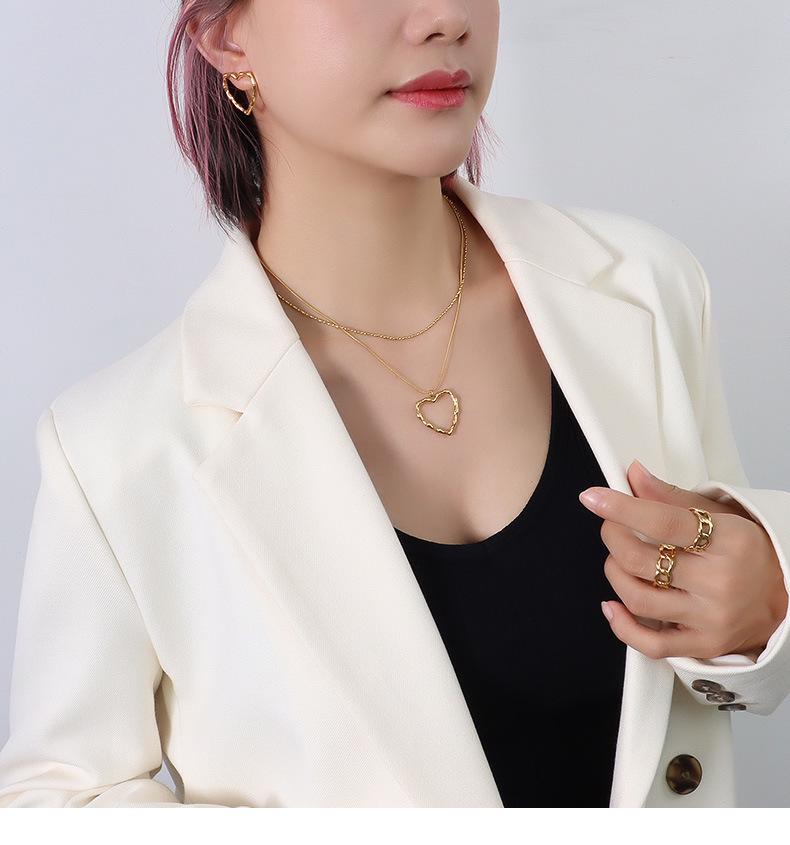 French Chic Double-Layer Heart Pendant Necklace - 18k Gold-Plated Titanium Steel for Women