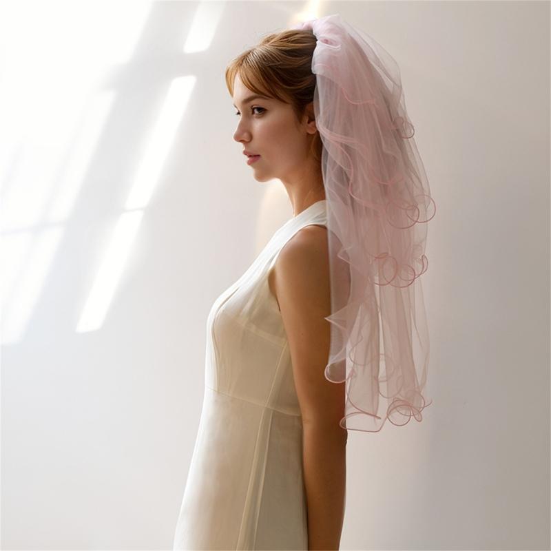 Multilayer Wedding Veil for Bride Bachelorette Party Veil Ruffle Trim Veil for Engagement Event and Formal Gathering