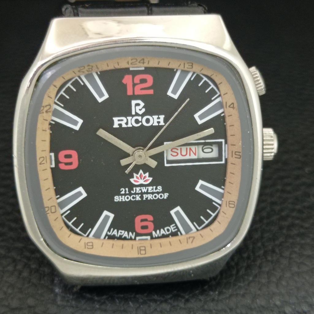 VINTAGE RICOH R31 AUTOMATIC JAPAN MENS BLACK COLOR DIAL WATCH a707909-1
