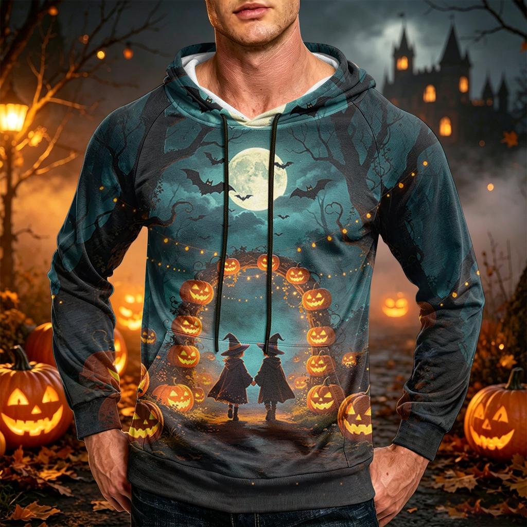 Men's Casual Loose Fit Hoodie with Pocket Drawstring Printed Design for Everyday Wear