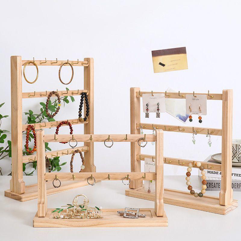Wooden Jewelry Display Stand Necklace Bracelet Key Holder Hook Storage Rack Earring Pin Brooch Holder Stand Organizer