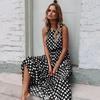 Summer Sexy O Neck Sleeveless Boho Polka Dot Print Maxi Dress New  Casual  Ladies Party Long Dress