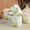 450ML Tulip Ceramic Cup Three-dimensional Embossed Flower Coffee Mug Afternoon Camellia Flower Tea Cup Home Breakfast Milk Mug