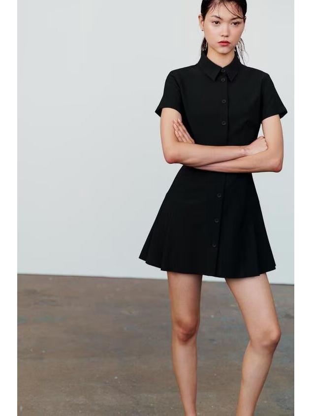 2025 Summer Women's Shirt-Style Commuting Mini Dress - European & American Design, Short-Sleeve.