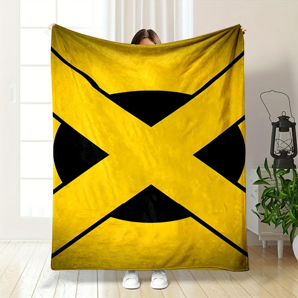 Yellow X Symbol on Black Oval Background Patterned flannel blanket perfect for the bedroom living room, sofa, or a little nap