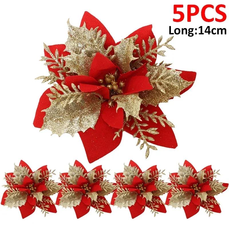 Glitzer Künstliche Blumen Weihnachten Floral Mit Clips Weihnachtsbaum Hängende Ornamente Kunstblume Für Neujahrsparty Deko Geschenke