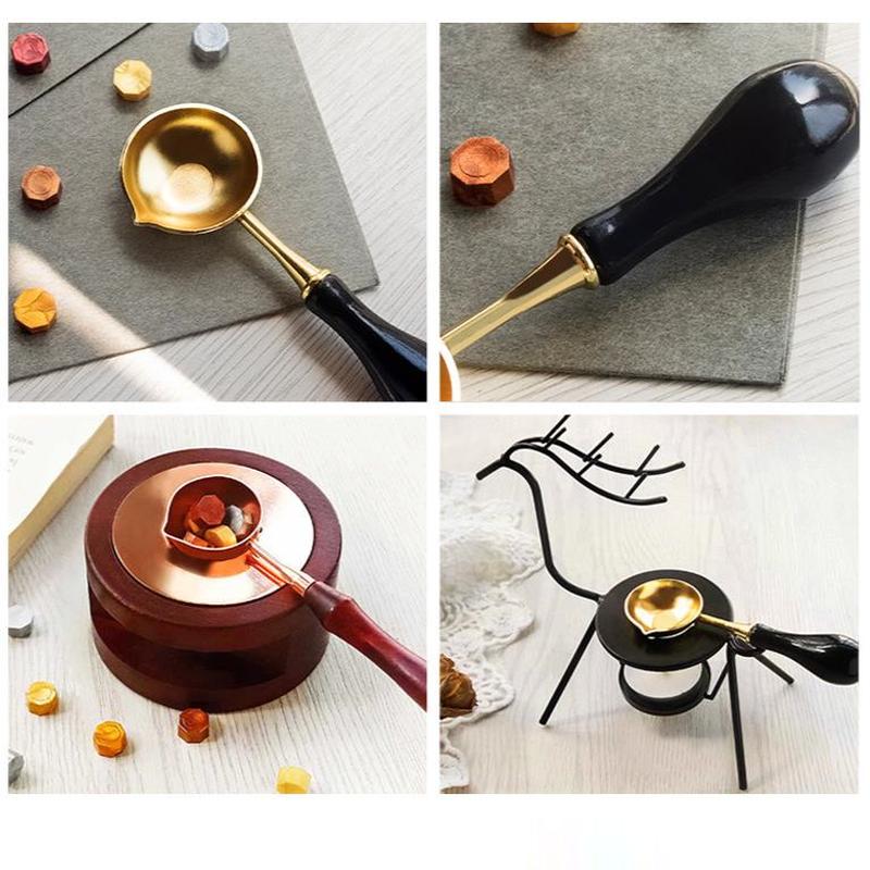 1 Pcs Anti-Hot Sealing Wax Spoon Wood Handle Retro Wax Stamping Spoons Invitation Cards Decorative Stamps Craft