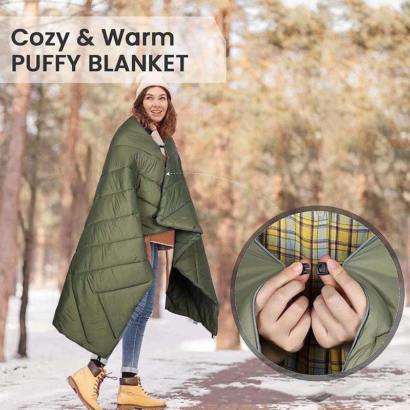 Multi-functional Portable Packable Camping Quilted Blanket, Windproof Warm Poncho Throw for Outdoor & Car Emergency Use