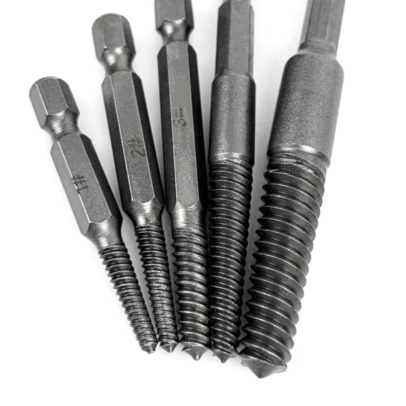 5Pcs High Strength Broken Bolt Extractors Set With Reverse Thread Design Screw Removers For Stuck Rusty Screws Removal