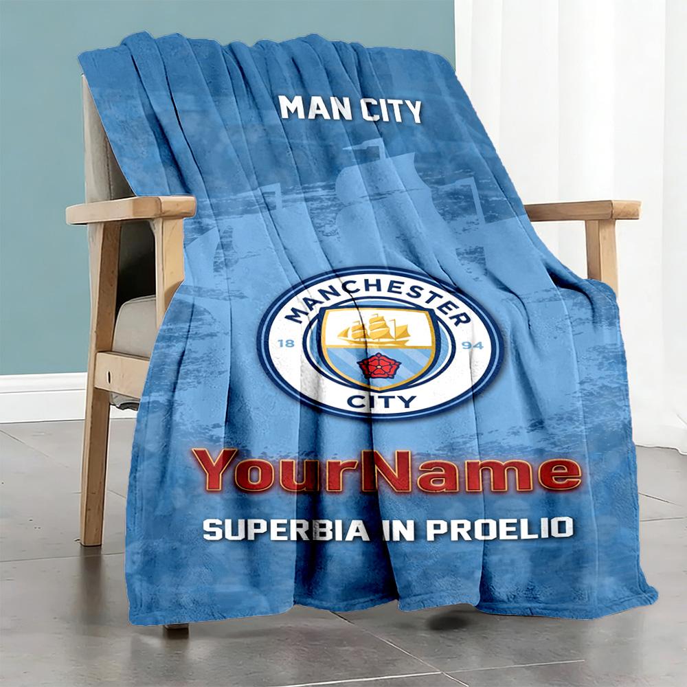 Manchester City Customize Your Name Blanket Multi-purpose Personalized Blanket Durable Comfort for Bedding Home Decor Sofa Living Room