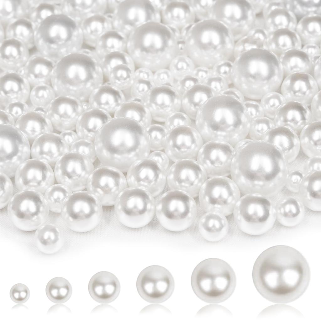 2000PCS Pearls for Crafting, Ivory No Hole Beads for Centerpieces Vases, Assorted Sizes Bulk Fake Pearls Beads for Vase Filler,Jewelry Making
