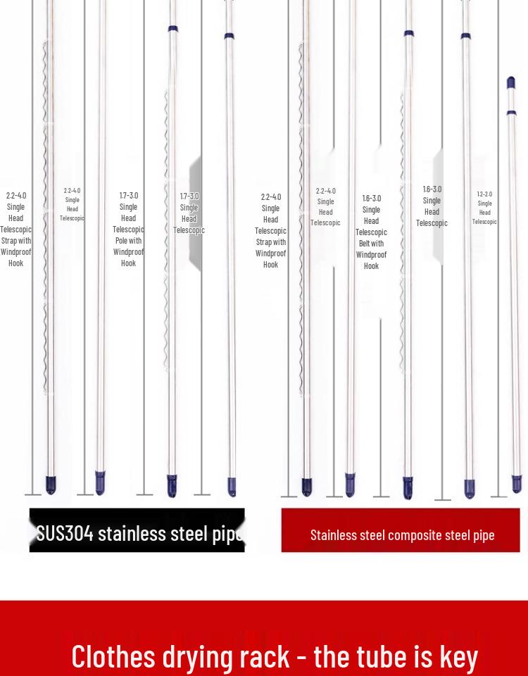 Retractable No-Drill 304 Stainless Steel Balcony Clothes Drying Rack Pole