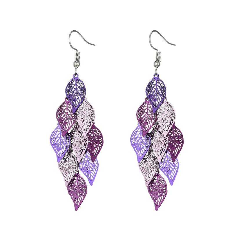 Vintage Colorful Hollow Leaf Drop Dangle Earrings For Women Girls 2023 Fashion Jewelry Lightweight Long Boho Delicate Earrings
