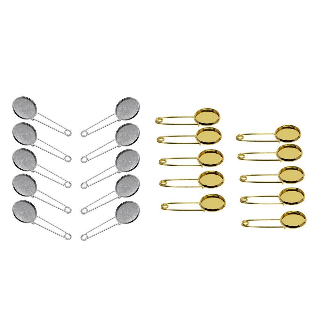 10 Pieces Blank Brooch Settings Lapel Pin Safety Hijab Pins Base 16mm Silver