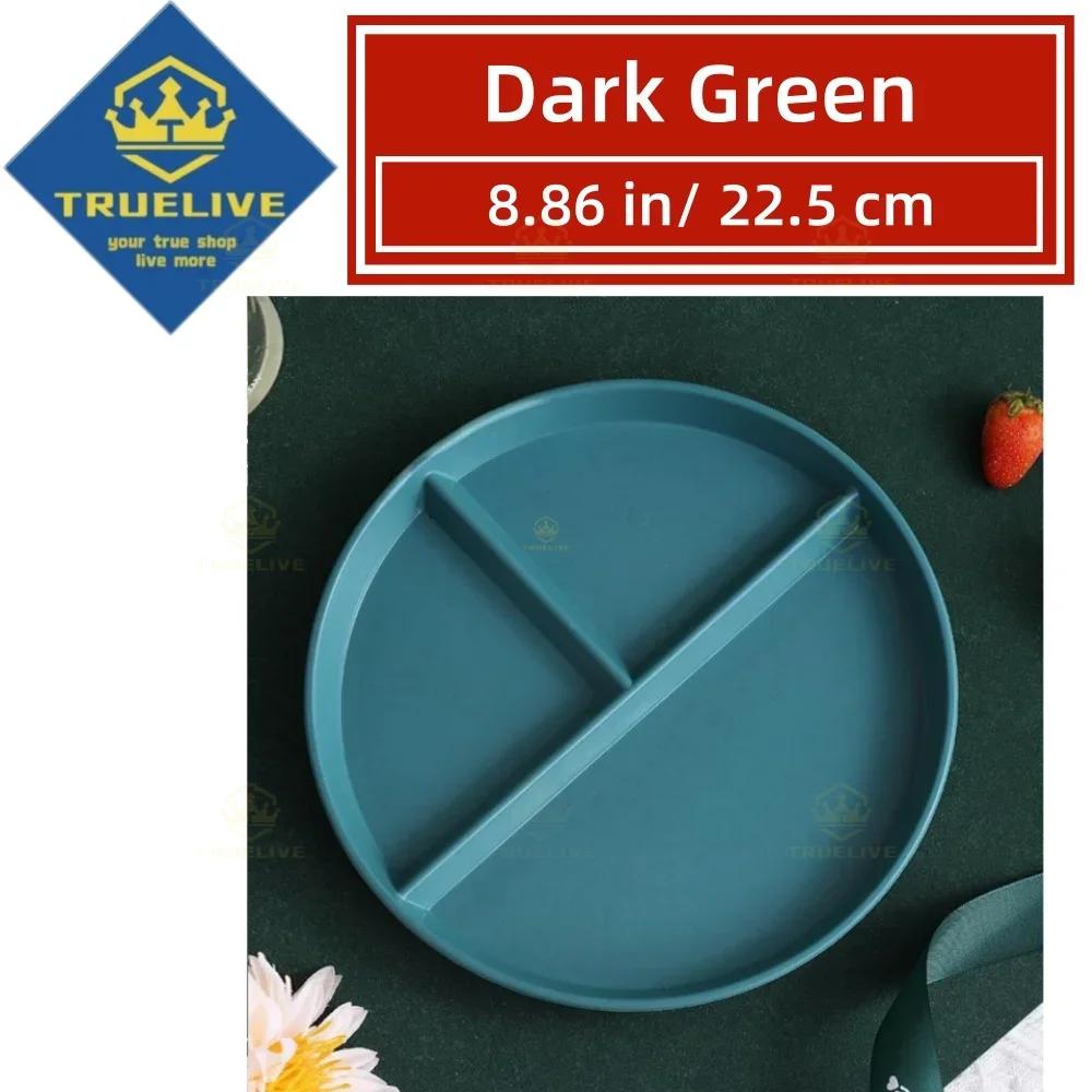 5/3/1pcs Reusable Round Dinner Plate Divided Dish In 3 Diet Dinner Plate Lightweight Wheat Straw Plates Weight Control Bowl