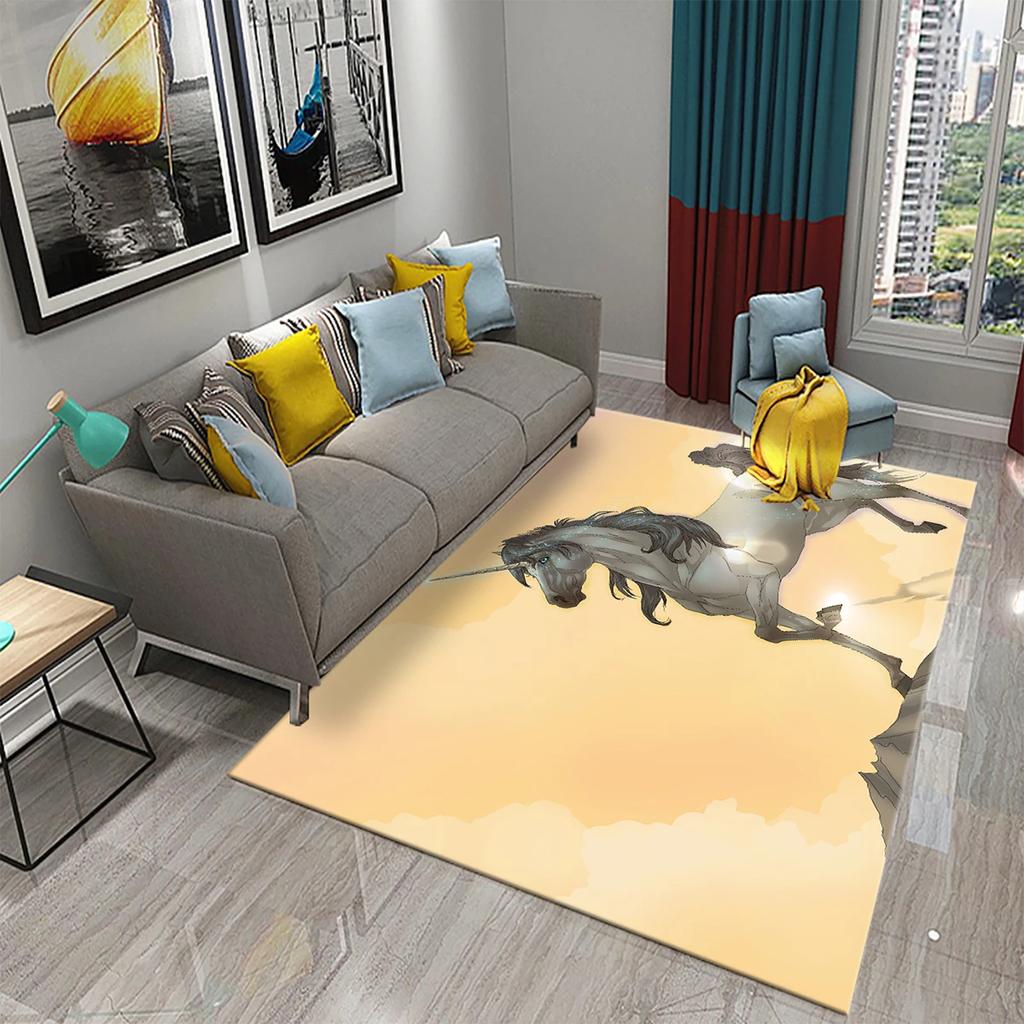 Cartoon Lovely Unicorn Print Carpet Kids Playroom Play Carpet Living Room Bedroom Bathroom Beautiful Non-slip Carpet Home Decor
