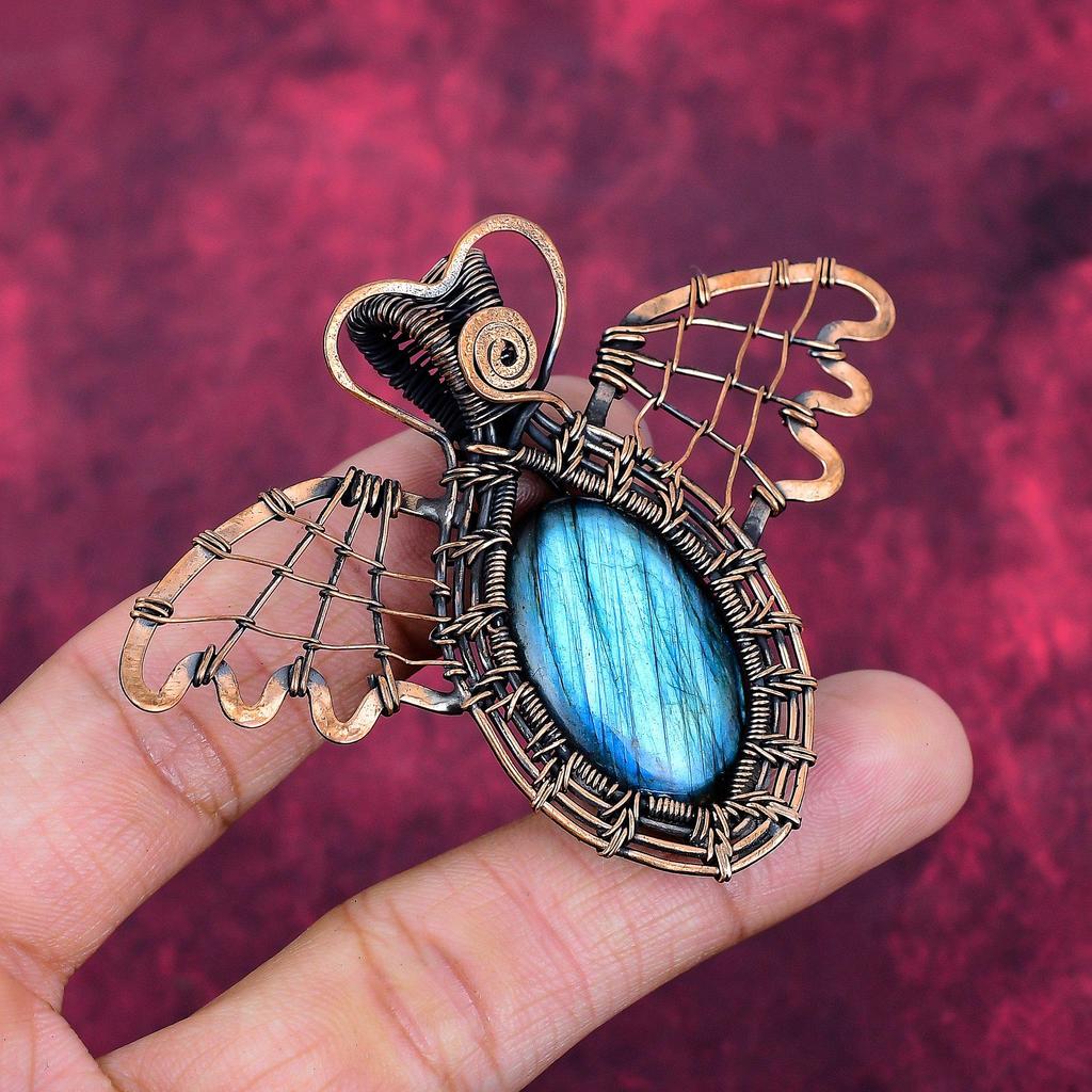 Labradorite Pendant Copper Wire Wrapped Butterfly Pendant Real Gemstone Pendant