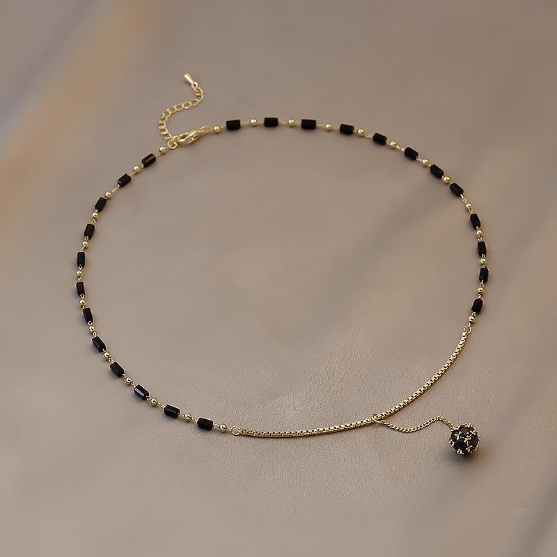XIAHIOPT Ronde Kralen Ketting Elegante Zwarte Kralen Kettingen Kralen