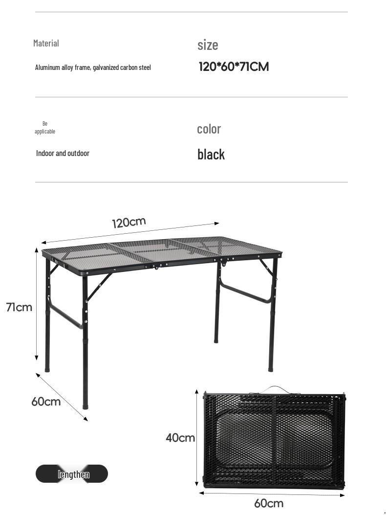 Portable Outdoor Aluminum Folding Picnic & BBQ Table with Double Layer Mesh чёрный