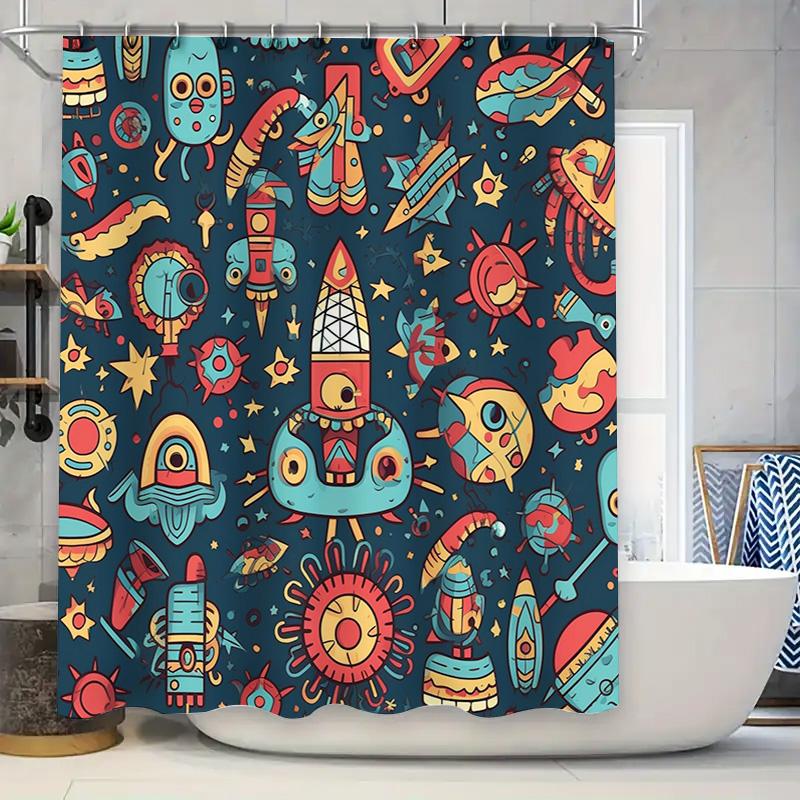 

Colorful Space Ship Pattern Shower Curtain Bathroom Decorations for Children s Room 3D Printed Waterproof Home Textiles Modern A 90x180cm