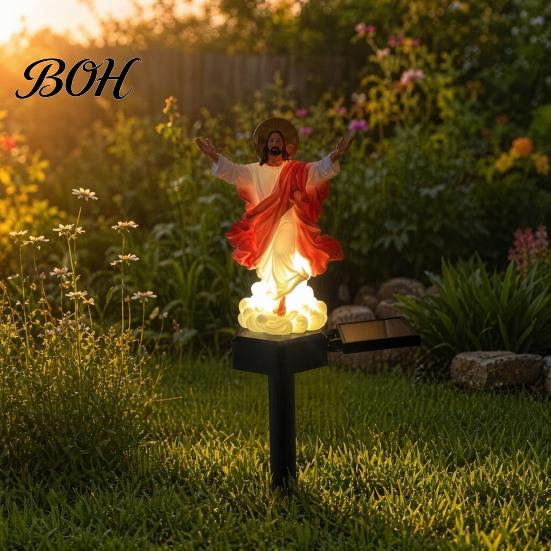 Jesus Sculpture for Lawn Statue Solar Light, Religious Garden Outdoor Waterproof Lighted Powered Patio Decorations Figurine, Pathway Light Yard