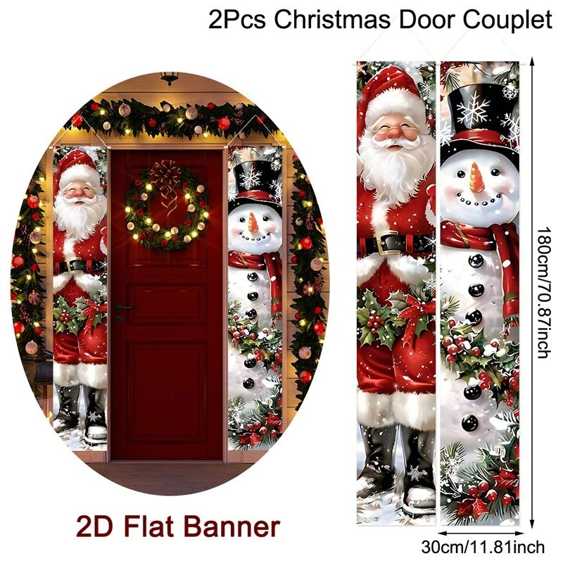 2026 Christmas Door Banner, Santa Snowman Wall Decals, Merry Xmas Home Decor, New Year Gift, Navidad Natal Holiday Couplet