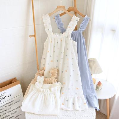 Summer Women's Cotton Spaghetti Strap Nightgown - Sweet, Loose, Mid-Length Dress