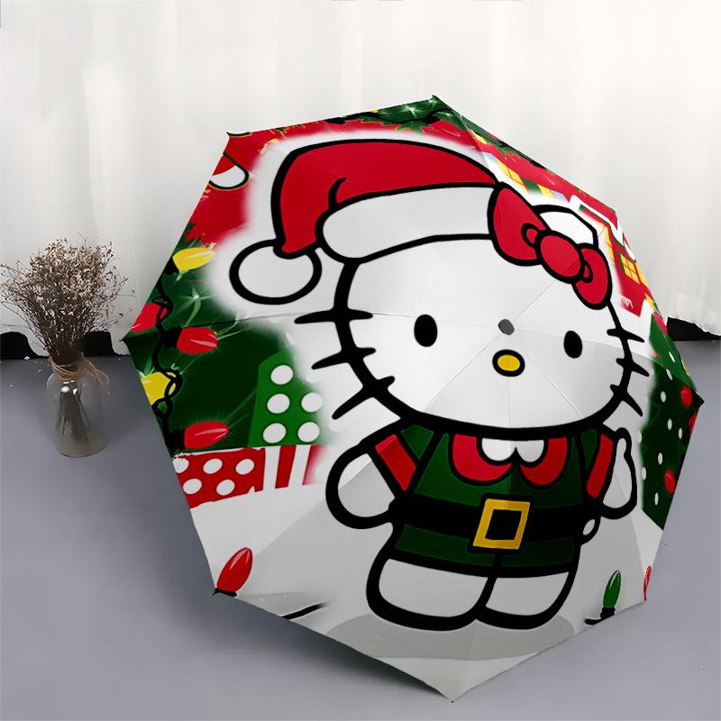 1pc Hello Kitty Christmas Elf Costume Umbrella - Automatic Open/Closed, Portable Folding Design, 8-Rib Iron Frame, Outdoor Umbrella, Festive Gift for