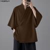 INCERUN Men V Neck Half Sleeve Side Lace-up Casual Loose T-shirts Tops