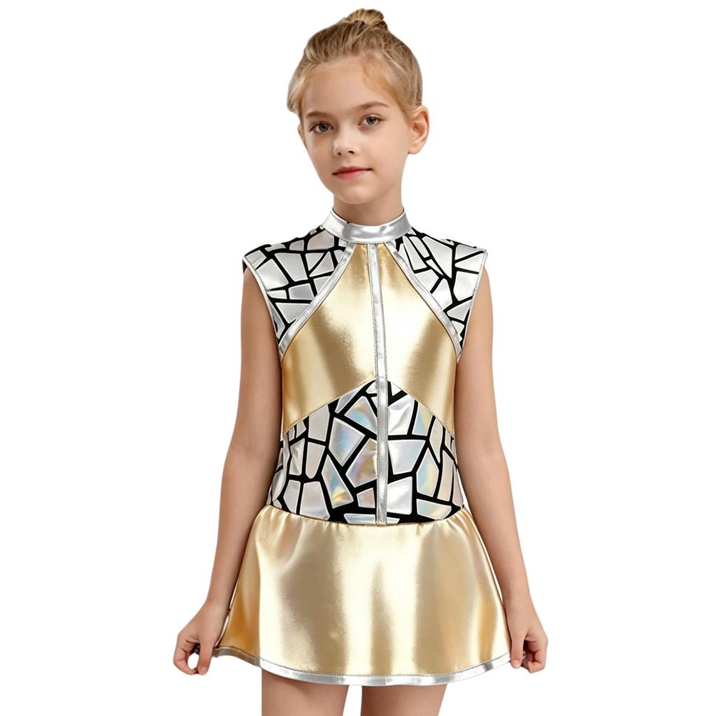 Girls Shiny Metallic Alien Dress Sleeveless Back Zip Sequins Costume Outer Space Anime Halloween Party Costume