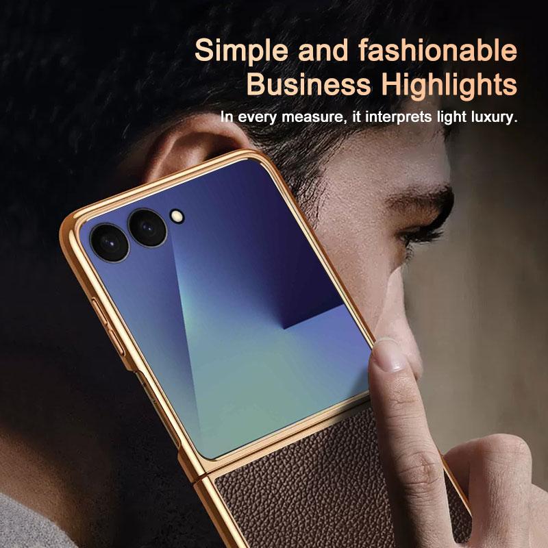 For Samsung Galaxy Z Flip 7 Case Luxury Lichee Leather Skin Plating Protective Back Cover Case For Samsung Z Flip7 Phone Shell