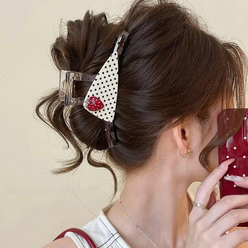 Polka Dot Hair Claw Clip With Strawberry Decor Non Slip Grip For Daily Party Womens Hair Accessory
